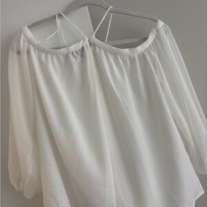 1. State White Sheer Off-Shoulder Blouse